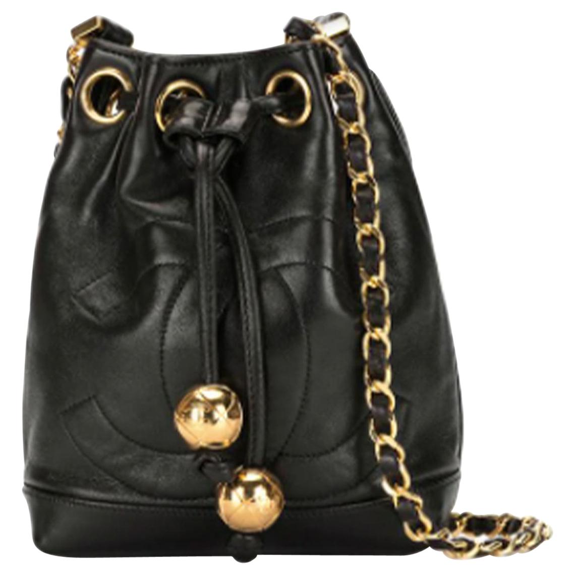 Chanel Rolled Up Drawstring Bucket Bag in Black Caviar with Gold Hardware   SOLD